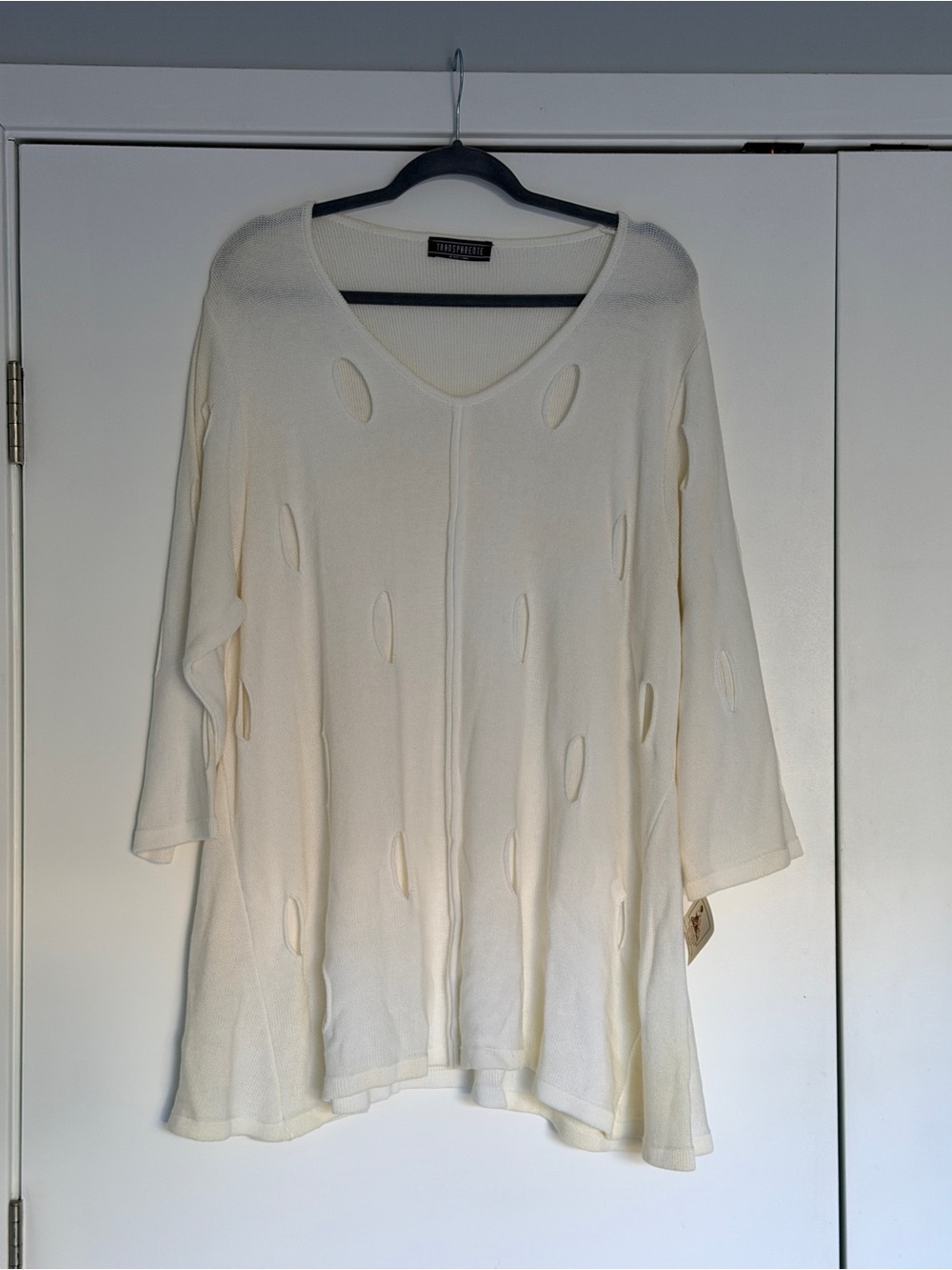 Alfani Ivory V-Neck Cutout Knit Sweater